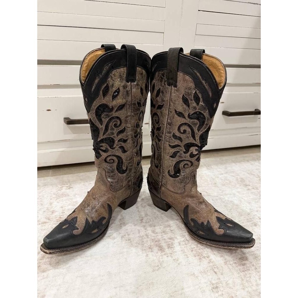 Corral A1135 Black Sequin Fleur de Lis Western Cowboy Boots 7.5M